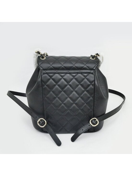 Chanel Dumas Backpack Black Champagne Gold Quilted Lambskin